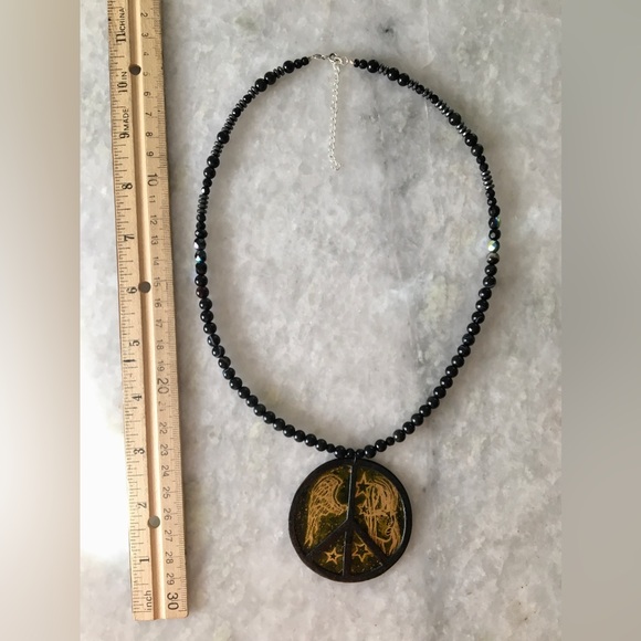 Peace Handcrafted Brass/Copper mixed metal on gemstone beaded necklace 20-22β - Picture 9 of 16